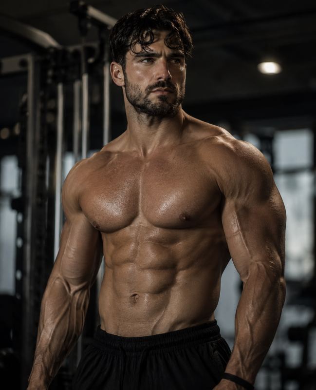 Muscular male athlete in a gym representing strength, performance and advanced training